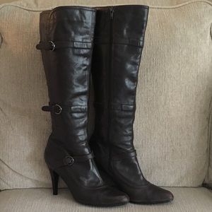 Classic Brown Leather Knee-High Heeled Boots